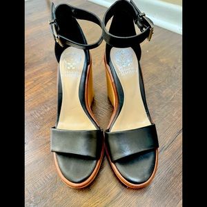New in box Vince Camuto wedges black leather, size 8